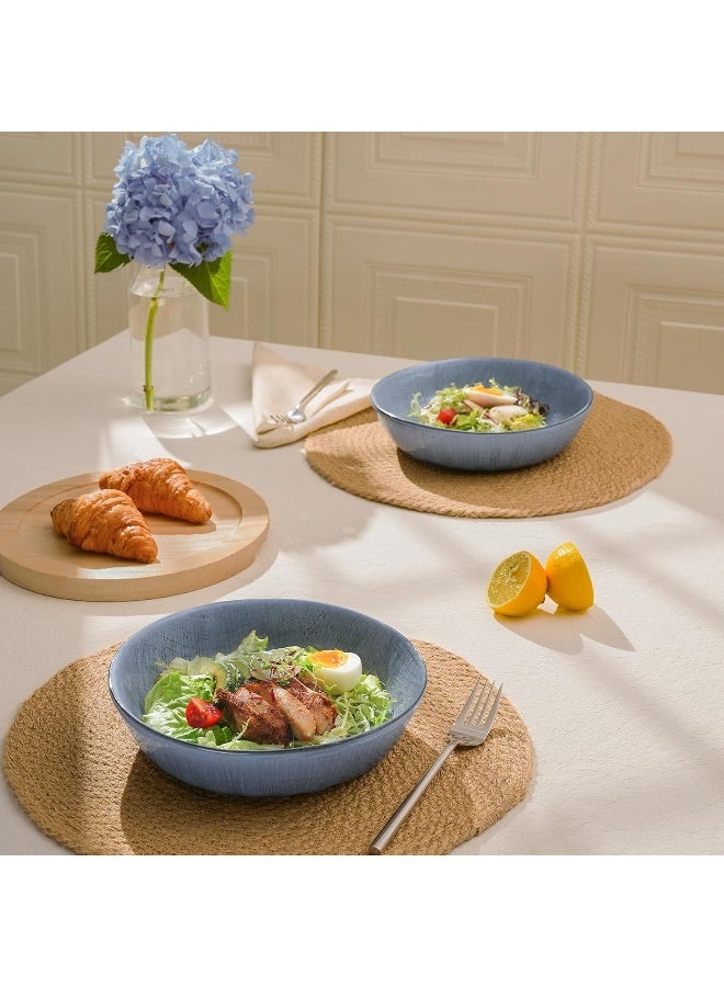 Famiware Moonlight 4 Piece Stoneware Pasta Bowls Set in 8.7 inches, 34oz Serving Bowl for Pasta, Salad, Noodles with Linen Finish, Scratch Resistant, Microwave & Dishwasher Safe, Blue  - Image 3