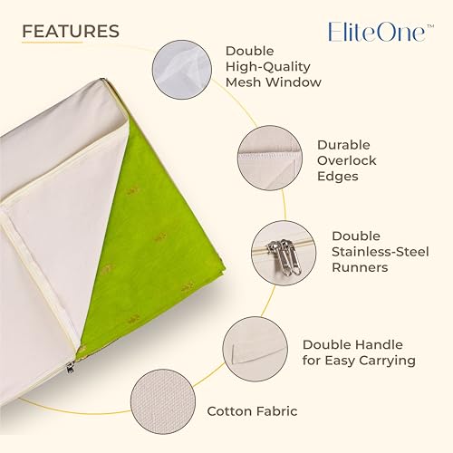 EliteOne Cotton Canvas Clothes Storage Bags with Zip & Window | Saree Covers for Storage | Lehengas, Dresses, Saree Organiser for Wardrobe | saree bags with zip (17x14x7 inches)(Pack of 3 Bags) - Image 3