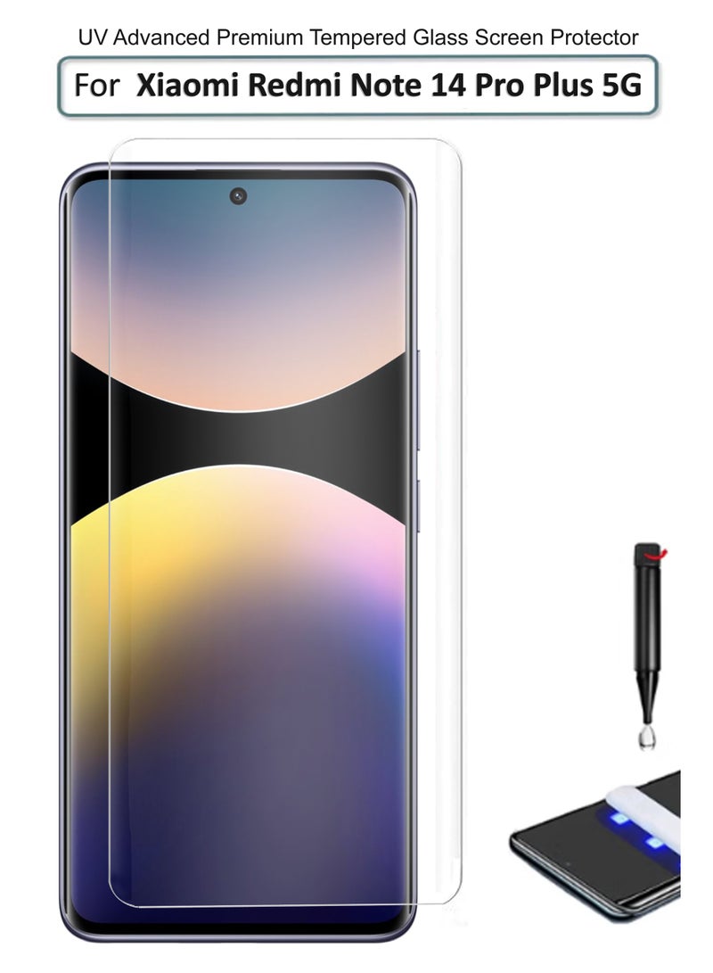For Xiaomi Redmi Note 14 Pro+ 5G - UV Advanced Premium Tempered Glass Screen Protector Guard , Full Adhesive UV Curved Case Friendly HD Clarity With Installation Kit - Image 1