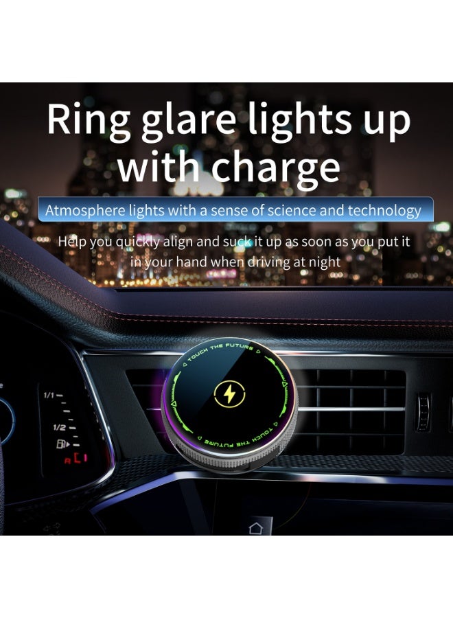 WinCheer شاحن سيارة 15 واط حامل هاتف مغناطيسي مع كابل قابل للسحب من النوع C وضوء RGB ، حامل هاتف شحن لاسلكي Mag لفتحة التهوية متوافق مع iPhone Samsung جميع الهواتف الذكية - Image 4