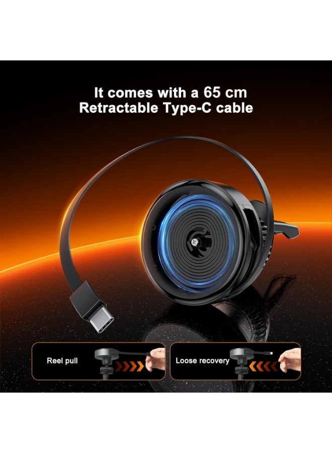 WinCheer شاحن سيارة 15 واط حامل هاتف مغناطيسي مع كابل قابل للسحب من النوع C وضوء RGB ، حامل هاتف شحن لاسلكي Mag لفتحة التهوية متوافق مع iPhone Samsung جميع الهواتف الذكية - Image 5