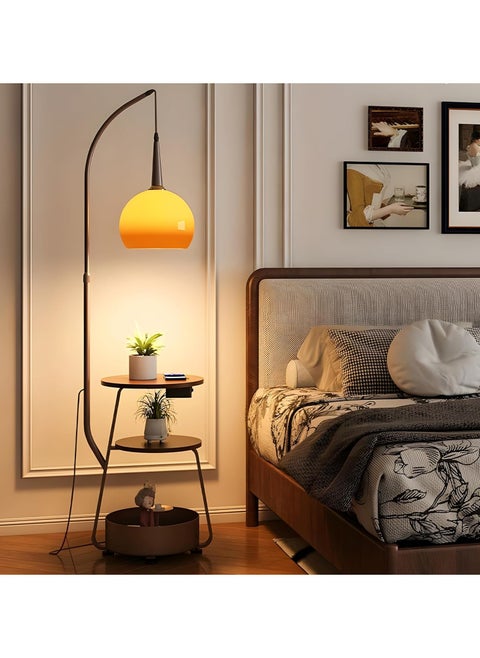 Flexible Height 1 Light LED/Incandescent/Fluorescent Alloy Buffet Floor Lamp with Storage Shelf, Glass Shade, Rocker Switch