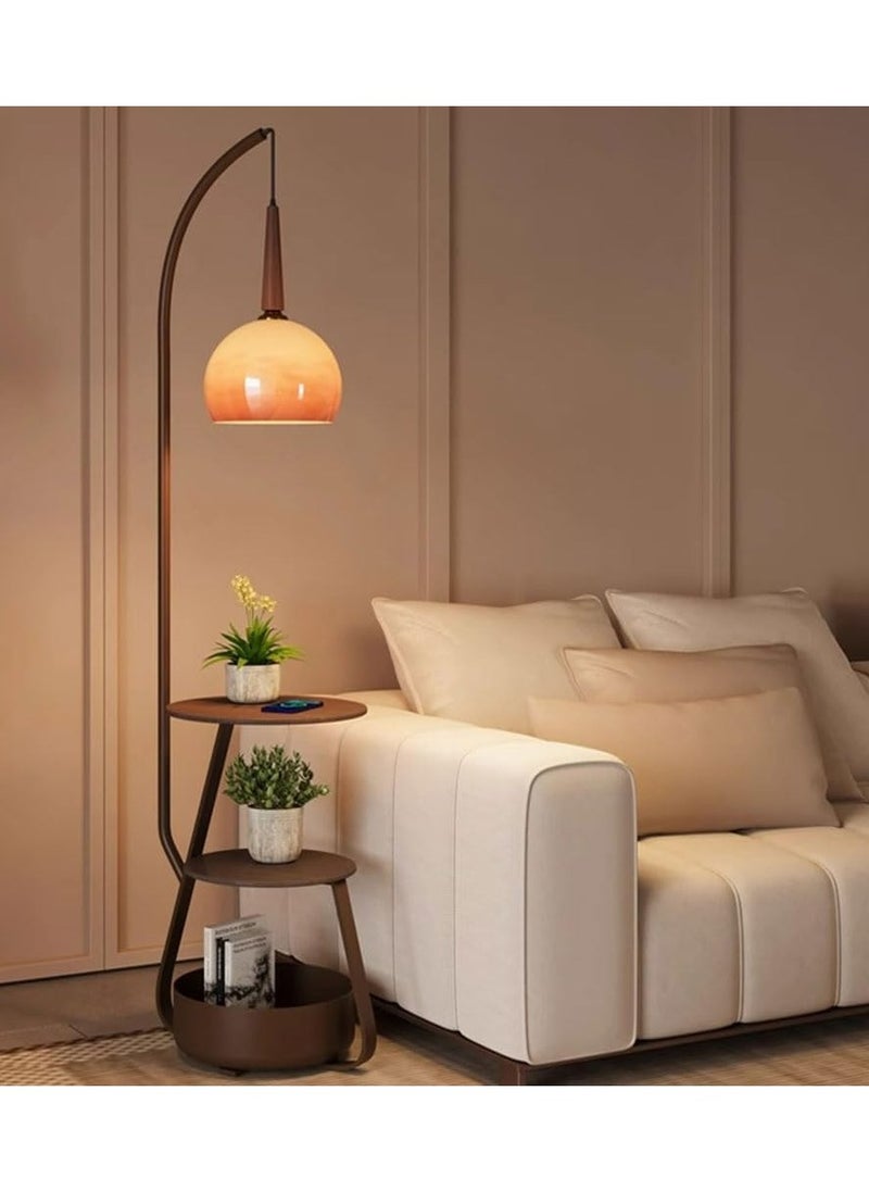 Flexible Height 1 Light LED/Incandescent/Fluorescent Alloy Buffet Floor Lamp with Storage Shelf, Glass Shade, Rocker Switch