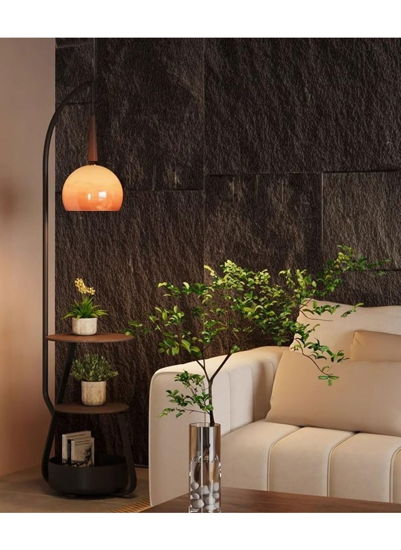 Flexible Height 1 Light LED/Incandescent/Fluorescent Alloy Buffet Floor Lamp with Storage Shelf, Glass Shade, Rocker Switch