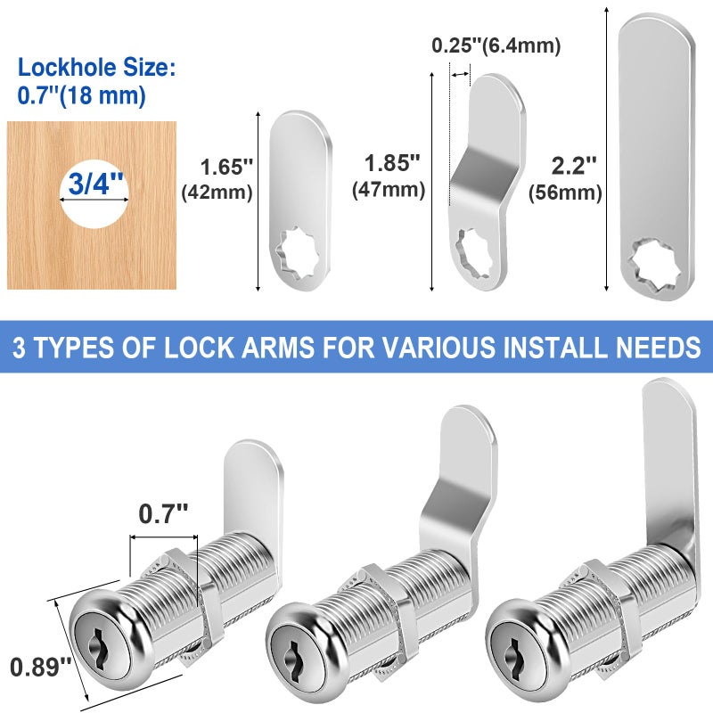 Cylinnda Cabinet Lock with Keys, 1-1/2" Long Cam Locks keyed Alike, Cam Lock Set for Cabinets Thick Drawers RV Storage Locks Tool Box with Keys, Zinc Alloy (2 Packs, 1-1/2 Inch) - Image 3