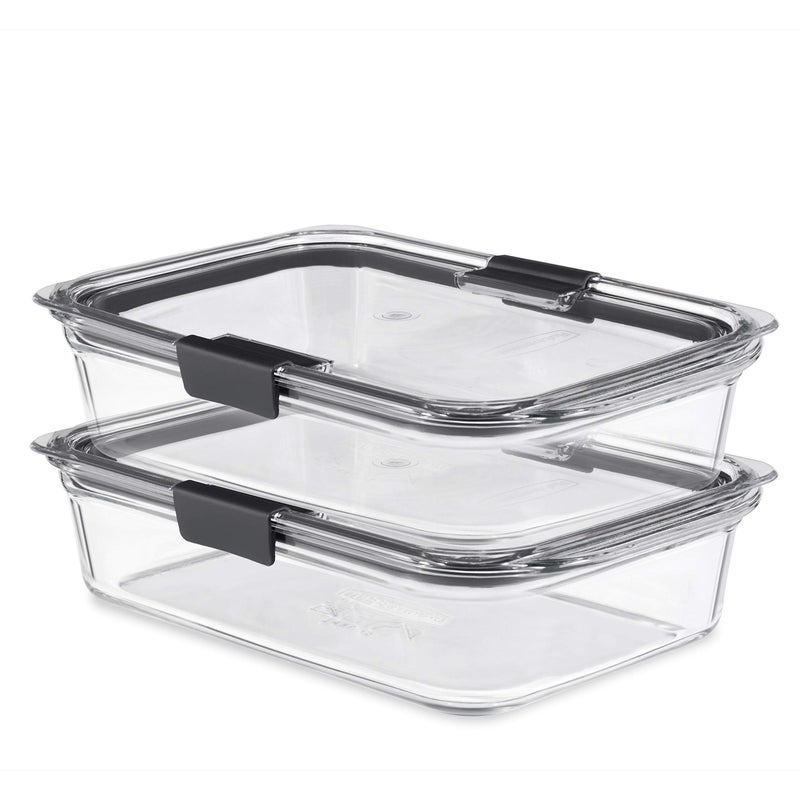 Rubbermaid Brilliance Glass Food Storage Containers, 8 Cup, Set of 2, BPA-Free, Leak-Proof, Clear - Image 1