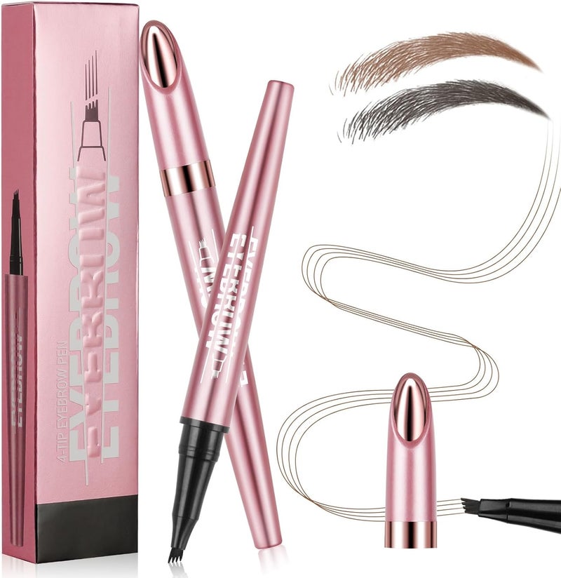 LOPHE Eyebrow Pen with 4 Fork Tip Waterproof Eyebrow Pencil and 3D Microblading Smudge Proof Contouring Pen Creates Natural Looking Light Brown