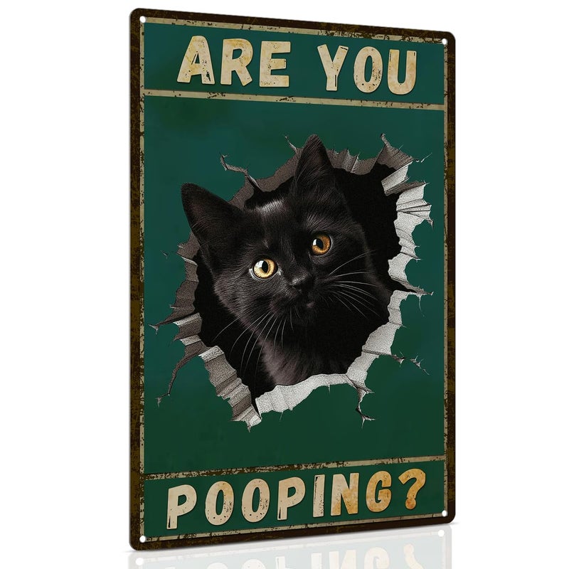 ALKB Are You Pooping Signs Funny Black Cat Sign for Bathroom Wall Decor  Vintage Cat Gift 8 x 12 Inch - Image 1