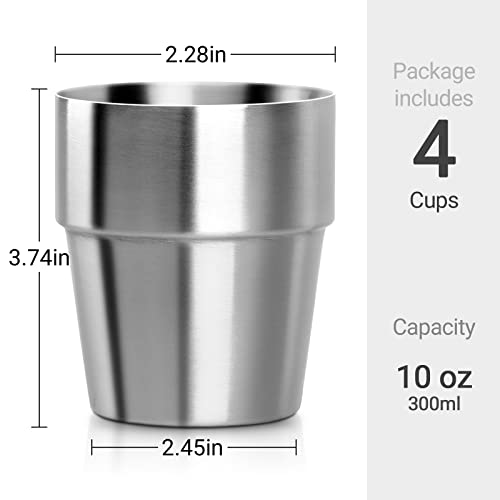 Beasea Stainless Steel Insulated Cup, 10 oz Stackable Stainless Steel Cups Set of 4, Small Metal Cup Double Wall Vacuum Insulated Drinking Cups Glasses for Home Restaurant Office Camping Party - Image 3