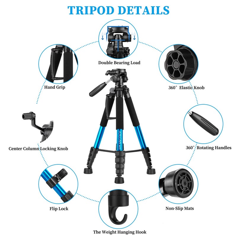 JOILCAN Tripod Camera Tripods, 74" Tripod for Camera Cell Phone Video Recording, Heavy Duty Tall Camera Tripod Stand, Professional Travel DSLR Tripods Compatible with Canon iPhone, Max Load 15 LB - Image 5