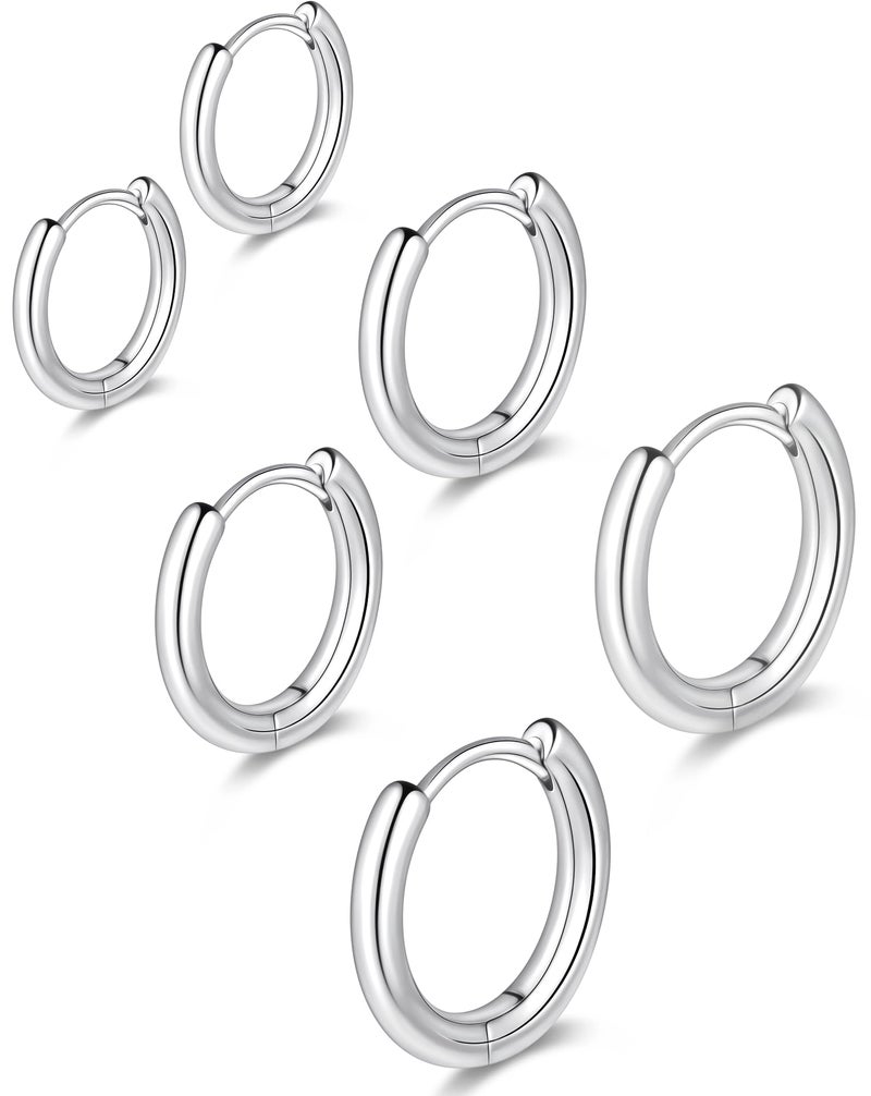 Gokeey Sterling Silver Small Huggie Hoop Earrings for Women, Dainty 14K Gold Silver Plated Stud Huggie Earrings Hypoallergenic Earrings Set for Multiple Piercing Trendy Cute Earring Stacks for Sensitive Ears (6mm/8mm/10mm, Silver) - Image 1