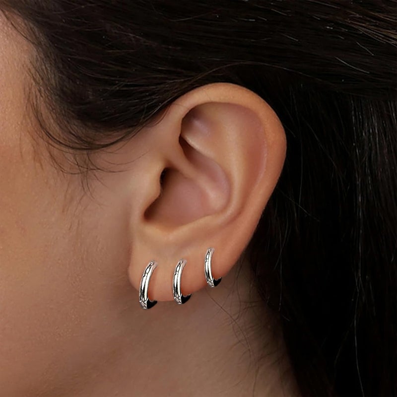 Gokeey Sterling Silver Small Huggie Hoop Earrings for Women, Dainty 14K Gold Silver Plated Stud Huggie Earrings Hypoallergenic Earrings Set for Multiple Piercing Trendy Cute Earring Stacks for Sensitive Ears (6mm/8mm/10mm, Silver) - Image 3