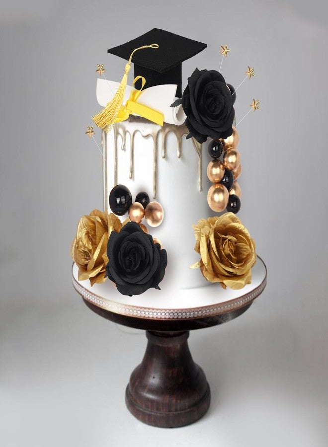 Rsstarxi 32 Pack 2025 Graduation Cake Topper Decoration Diploma Done Grad Cap Cake Pick Balloon Flower Prom 2025 Graduation Cake Decorations for Class of 2025 Congrats Grad Party Decors Black Gold - Image 5