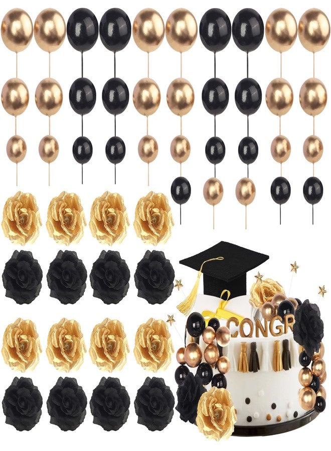 Rsstarxi 32 Pack 2025 Graduation Cake Topper Decoration Diploma Done Grad Cap Cake Pick Balloon Flower Prom 2025 Graduation Cake Decorations for Class of 2025 Congrats Grad Party Decors Black Gold - Image 1