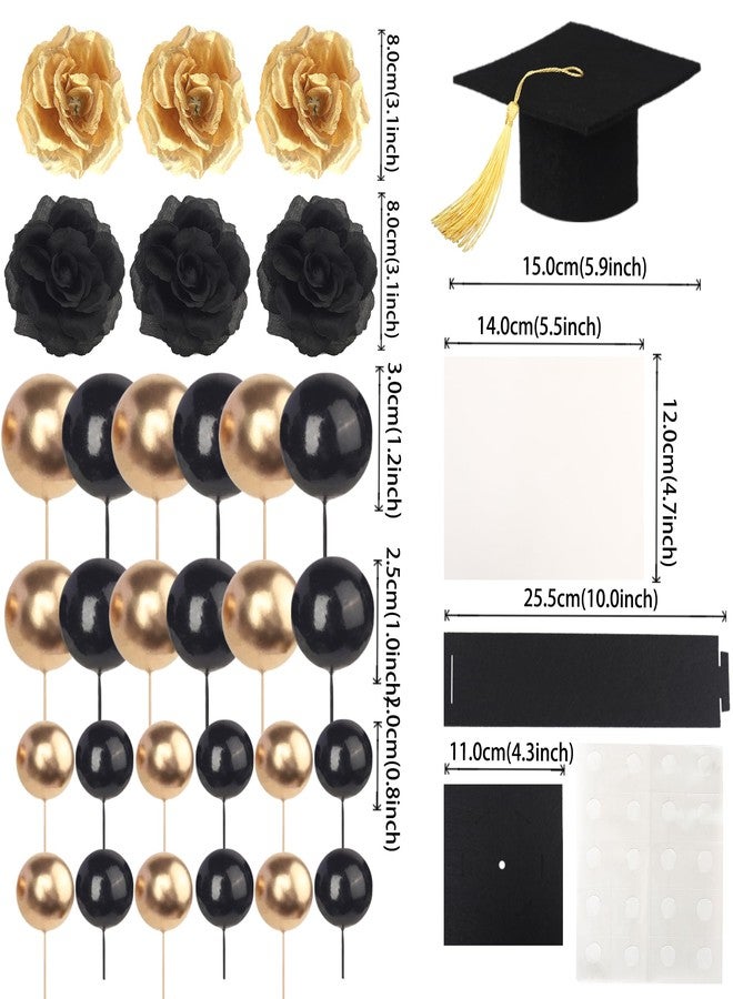 Rsstarxi 32 Pack 2025 Graduation Cake Topper Decoration Diploma Done Grad Cap Cake Pick Balloon Flower Prom 2025 Graduation Cake Decorations for Class of 2025 Congrats Grad Party Decors Black Gold - Image 2