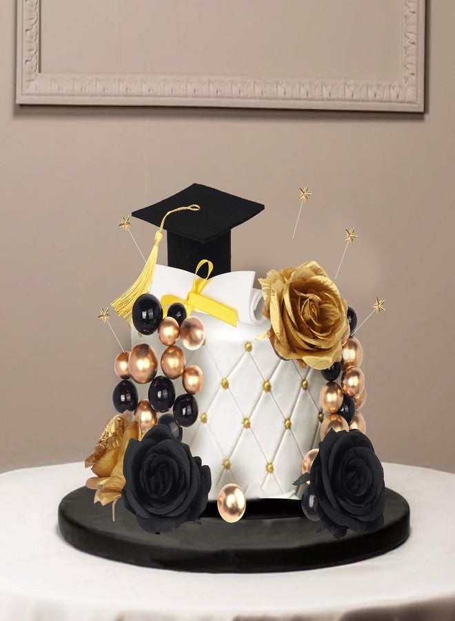 Rsstarxi 32 Pack 2025 Graduation Cake Topper Decoration Diploma Done Grad Cap Cake Pick Balloon Flower Prom 2025 Graduation Cake Decorations for Class of 2025 Congrats Grad Party Decors Black Gold - Image 3