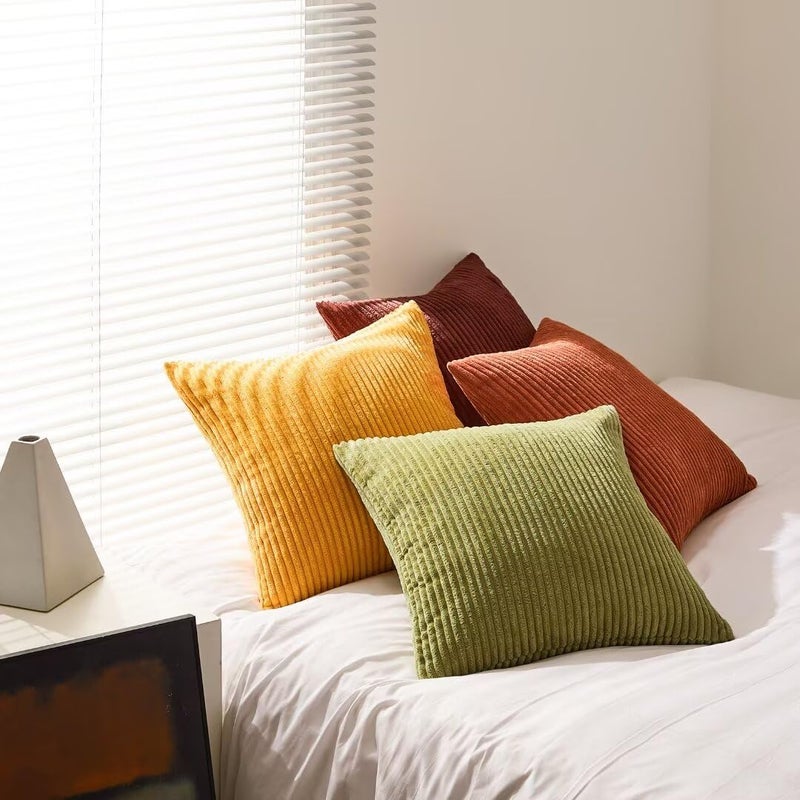 Topfinel Fall 20x20 Set of 4 Couch Decorative Pillow Covers,Modern Burnt Orange Yellow Green Gradient Corduroy Throws Pillow Case,Rustic Western Cushion Covers for Bed Sofa Living Room Home Decor - Image 4