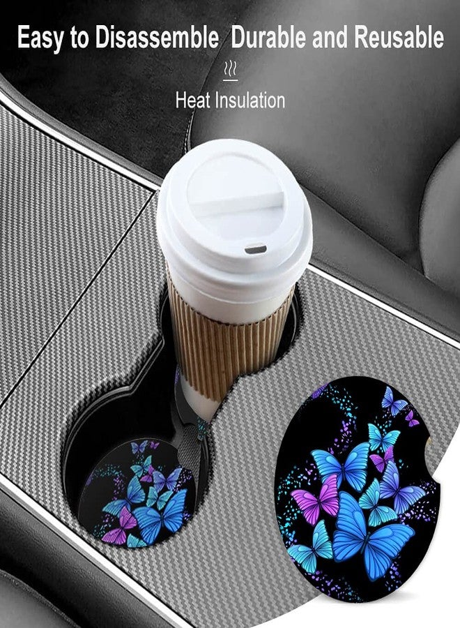 ZHIZHEND Blue Butterfly Absorbent Car Coasters,Cool Ceramic Cup Holders Coasters with a Finger Notch for Women Men 2.56"(2 Pieces) - Image 4