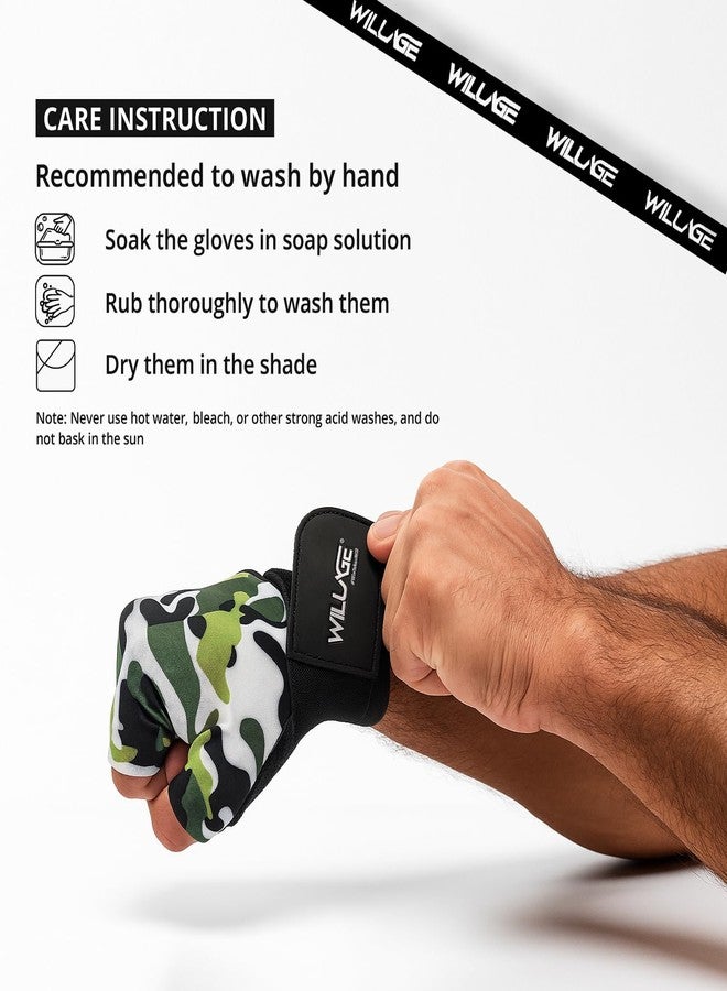 WILLAGE Gym Gloves for Men & Women, Gym Gloves with Wrist Support, Camouflage Pattern, Breathable Workout Gloves for Men & Women, Weightlifting Training Exercise Fitness Gloves - Image 5