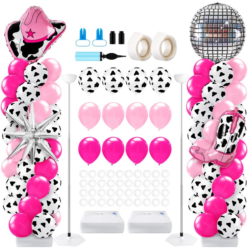Kasyat 2 Sets Disco Cowgirl Balloon Column Stand Kit with 4d Cowgirl Hat Boots Disco Ball Exploding Stars Balloons Hot Pink Silver Arch Kit for Floor for Western Birthday Party Decorations - Image 3