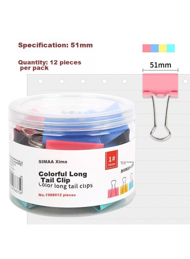 Simaa 12 Colored Long Tail Clips, 51mm Binder Clips, Office Supplies, 19880 - Image 1
