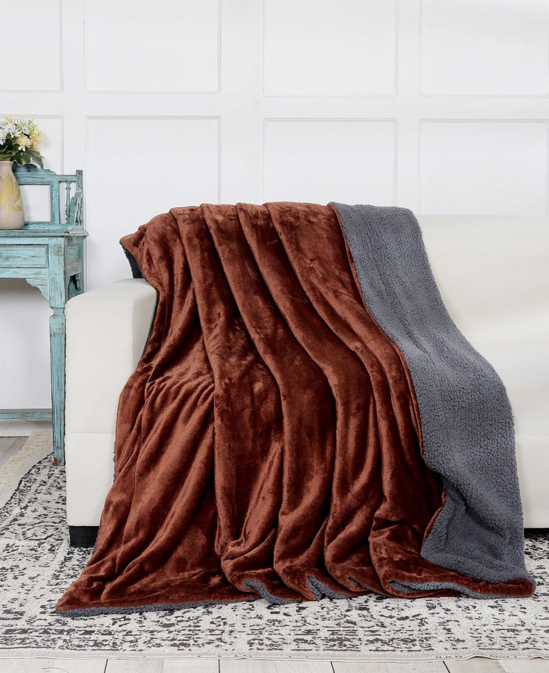 RD TREND Premium Reversible Summer AC Blanket Single/Mild Winter Sherpa Blanket Super Soft Flannel for Bed, Sofa, Couch, Camping and Travel (Solid/Plain) (Coffee, Single- 60 x 90 Inches) - Image 1