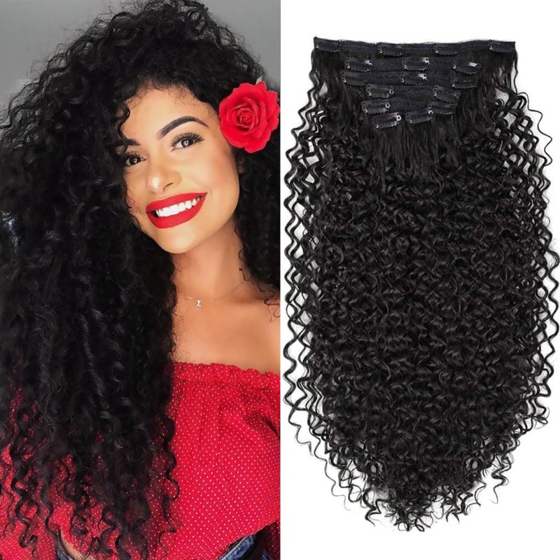 BHF 26 inch Kinky Curly Clip In Hair Extension Double Weft Full Head Japanese Heat Resistance Fiber 140g Synthetic Hair Extensions For Women 7pieces 2