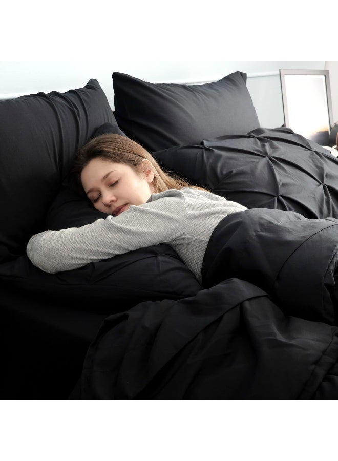 Bedsure King Size Comforter Set Black - Bed in a Bag King Size 7 Pieces, Pintuck Bed Set Gift for Family, Pinch Pleat Black Comforter with Sheets, Pillowcases & Shams - Image 3