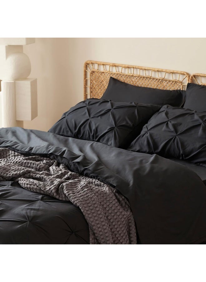 Bedsure King Size Comforter Set Black - Bed in a Bag King Size 7 Pieces, Pintuck Bed Set Gift for Family, Pinch Pleat Black Comforter with Sheets, Pillowcases & Shams - Image 4