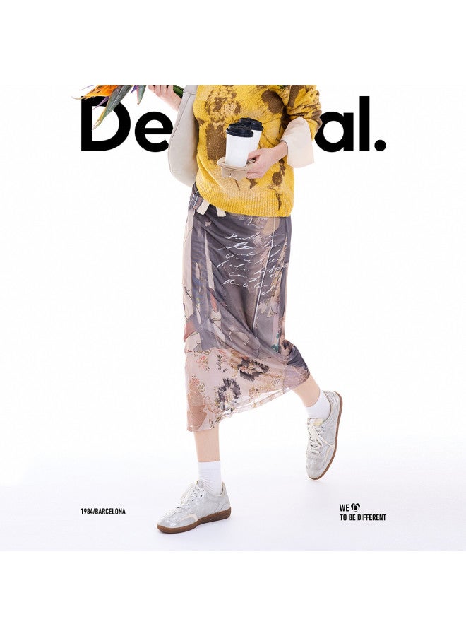 DESIGUAL 25 Autumn/Winter New Collection Collage Newspaper Print Stretch Slim-Fit Women'S Skirt - Image 3