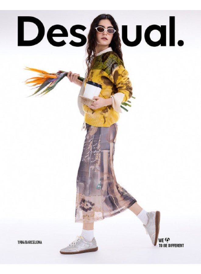DESIGUAL 25 Autumn/Winter New Collection Collage Newspaper Print Stretch Slim-Fit Women'S Skirt - Image 1