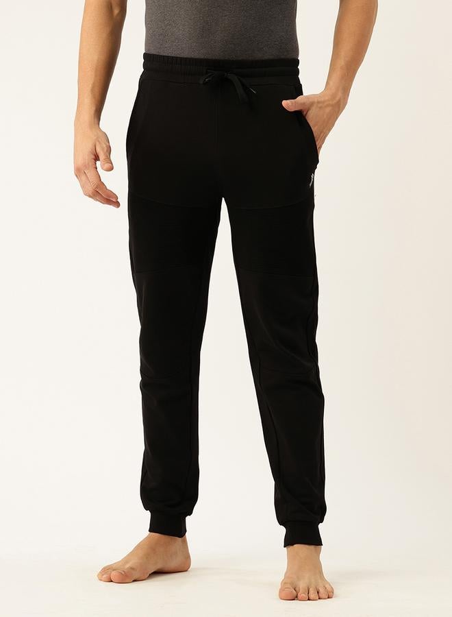 John Players Men Black Cotton Cuffed Joggers - Image 1