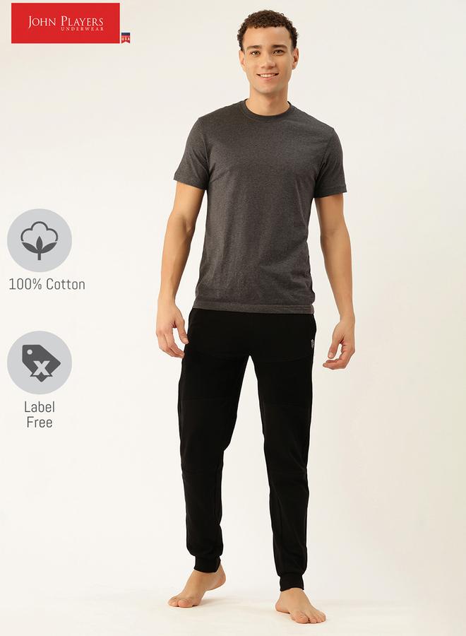 John Players Men Black Cotton Cuffed Joggers - Image 2