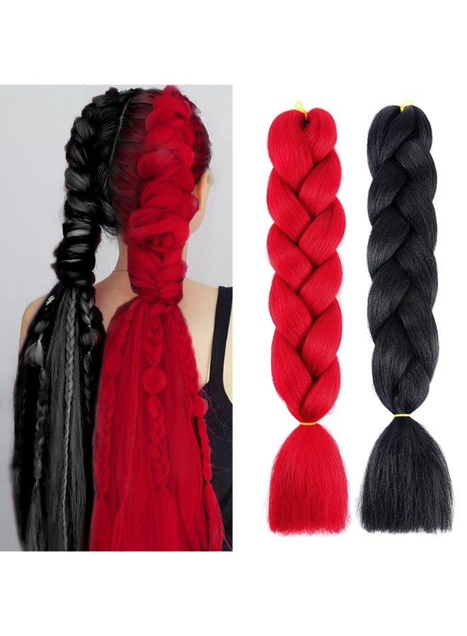 MDRTIRIM Solid Color Braiding Hair Synthetic Jumbo Red Black PreStretched Extensions Resistant Fiber High Temperature Synthetic Afro Twist Crochet Hair for Women Girls - Image 4