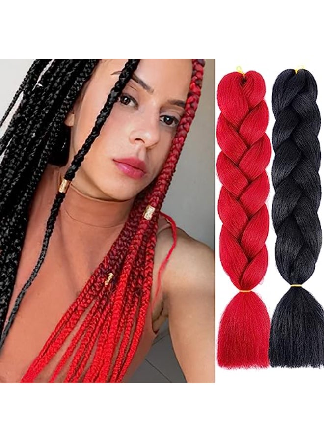 MDRTIRIM Solid Color Braiding Hair Synthetic Jumbo Red Black PreStretched Extensions Resistant Fiber High Temperature Synthetic Afro Twist Crochet Hair for Women Girls - Image 1