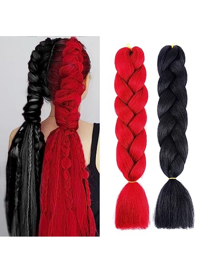 MDRTIRIM Solid Color Braiding Hair Synthetic Jumbo Red Black PreStretched Extensions Resistant Fiber High Temperature Synthetic Afro Twist Crochet Hair for Women Girls - Image 3