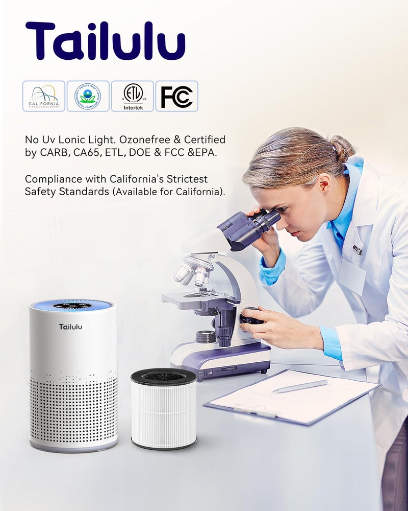 Tailulu Air Purifiers for Bedroom Home Pets 1200 FtÂ², Tailulu H13 True HEPA Air Filter Portable Air Purifier with 12dB Sleep Mode, Speed Control, Timer, Quiet Air Cleaner For Odor Dust Smoke Pollen AP050 - Image 3