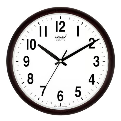 Sonam Step Movement 12 Inches Wall Clock for Home (30.5x30.5 cm_ Brown Wood)(Plastic) - Image 1