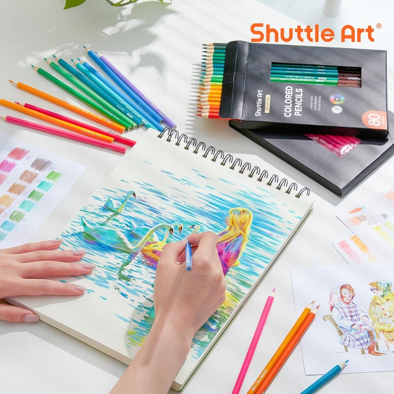 Shuttle Art 80 Colouring Pencils Set for Adults and Beginners for Painting and Drawing, Shatterproof Colouring Pencils for Children, Wooden Pencils - Image 2