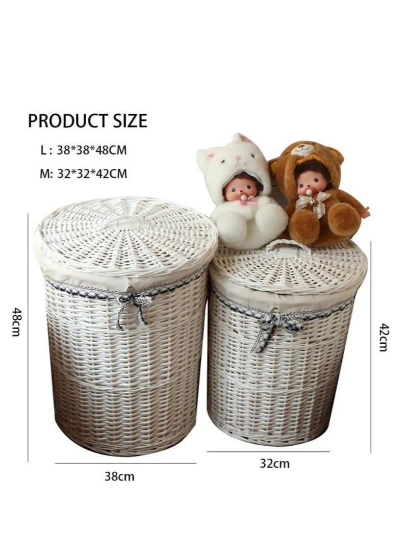 2 Pack Rattan Laundry Basket Household Dirty Clothes Hamper Round Wicker Storage Basket with Lining and Lid (A-White) - pzsku/ZC9F8640DE636B36FC4F3Z/45/_/1702971026/793b8ab5-c914-4fbf-807e-aa2dd8a103fa