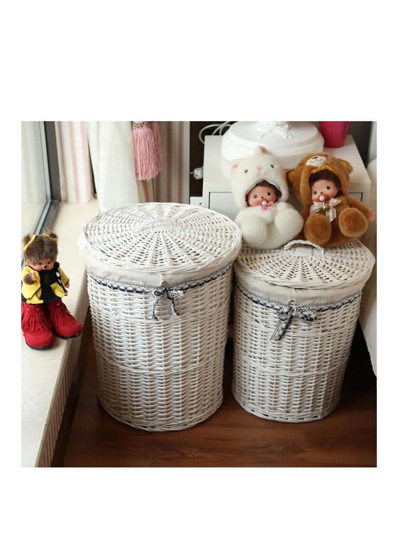 2 Pack Rattan Laundry Basket Household Dirty Clothes Hamper Round Wicker Storage Basket with Lining and Lid (A-White) - pzsku/ZC9F8640DE636B36FC4F3Z/45/_/1702971027/dd32a0ae-f8b0-4ad0-98ea-cd9e48c20b99