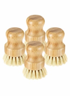 Y&D 4 Pcs Palm Pot Brush， Bamboo Mini Scrub Brush Coconut Bristles Brushes Dish Scrubber for Cast Iron Skillet, Kitchen Sink, Bathroom, Household Cleaning  - Image 1