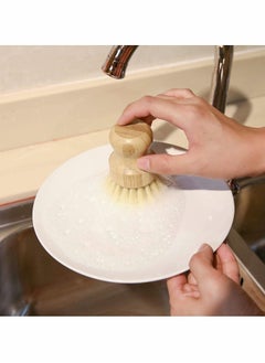 Y&D 4 Pcs Palm Pot Brush， Bamboo Mini Scrub Brush Coconut Bristles Brushes Dish Scrubber for Cast Iron Skillet, Kitchen Sink, Bathroom, Household Cleaning  - Image 3