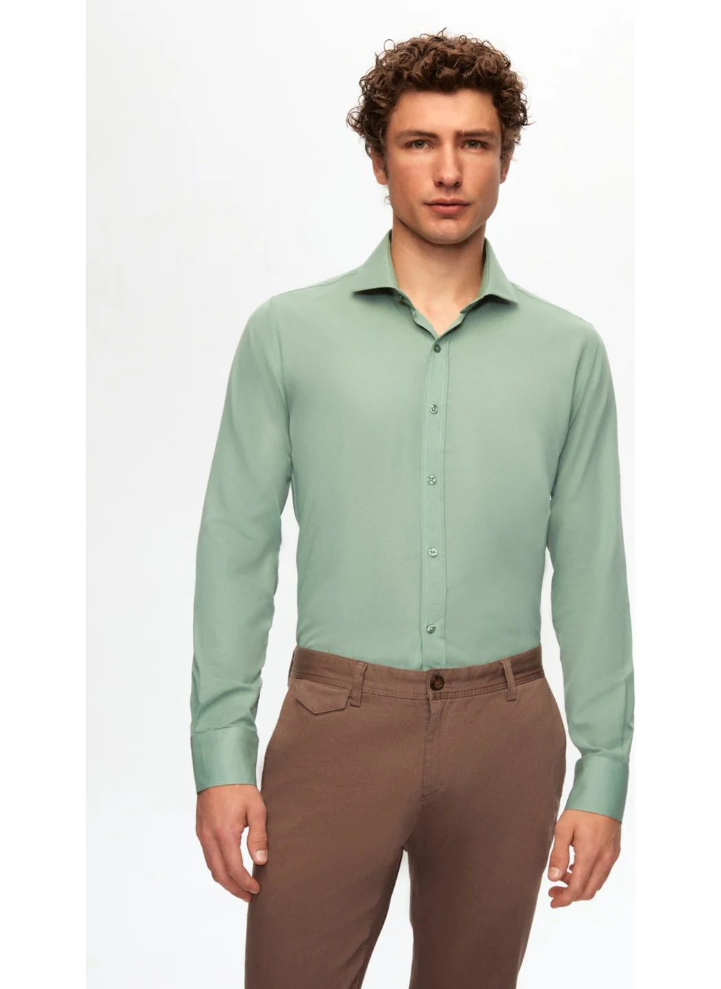 D'S DAMAT D'S Groom Slim Fit Green Italian Collar Shirt 2HF02ORT5185