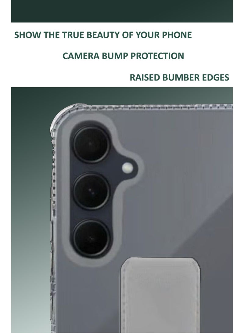 جراب شفاف مقاوم للصدمات من السيليكون لهاتف Samsung Galaxy A55 مع حامل قبضة اليد وحامل - شفاف/رمادي - Image 3