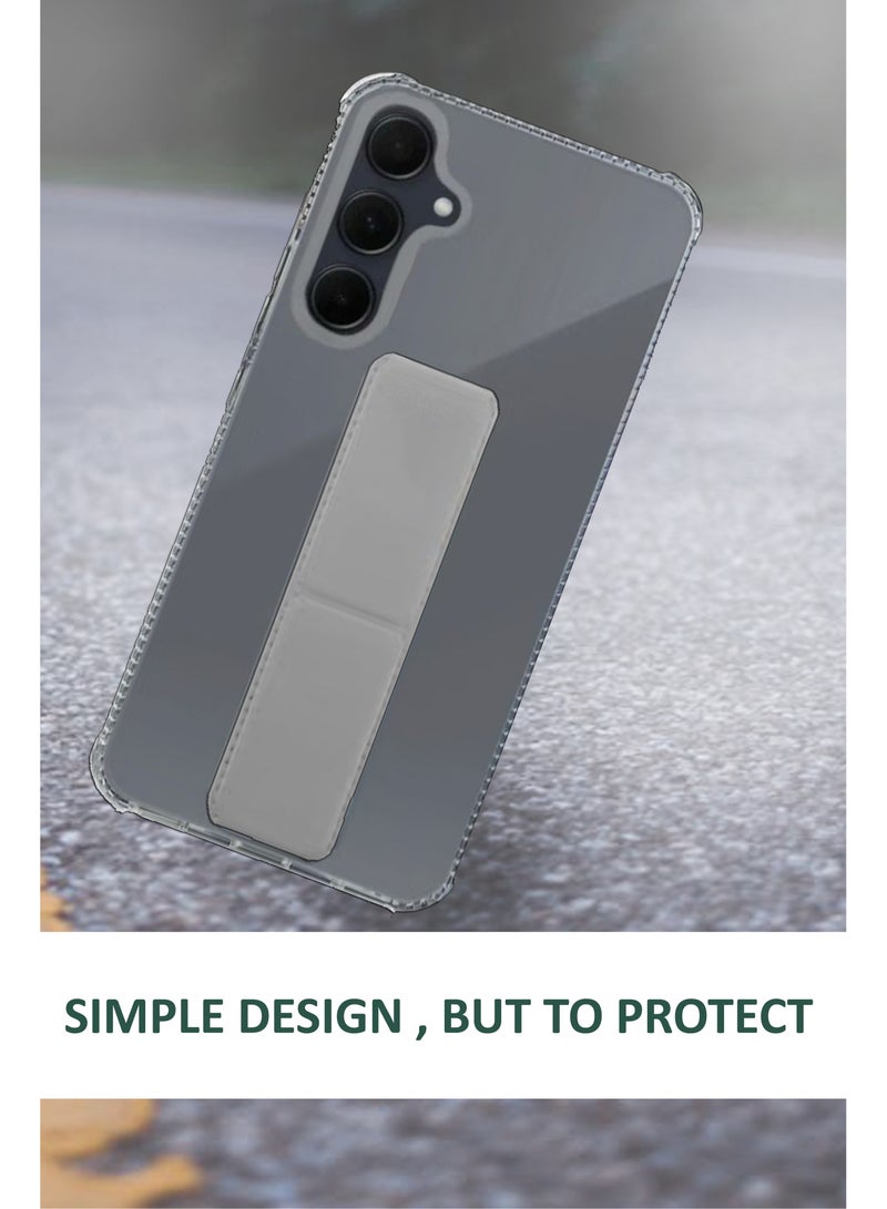 جراب شفاف مقاوم للصدمات من السيليكون لهاتف Samsung Galaxy A55 مع حامل قبضة اليد وحامل - شفاف/رمادي - Image 4