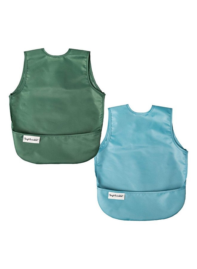 Tiny Twinkle Mess-Proof Apron Toddler Bibs W/Tug-Proof Closure, Baby Food Bibs, 2 Pack (Slate Olive, Small 6-24 Months) - Image 1