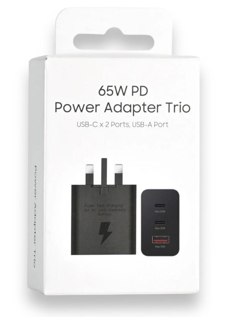 65 W PD Power adapter Trio USB-C with 2 ports and USB-A with 1 port Charger  - Image 2
