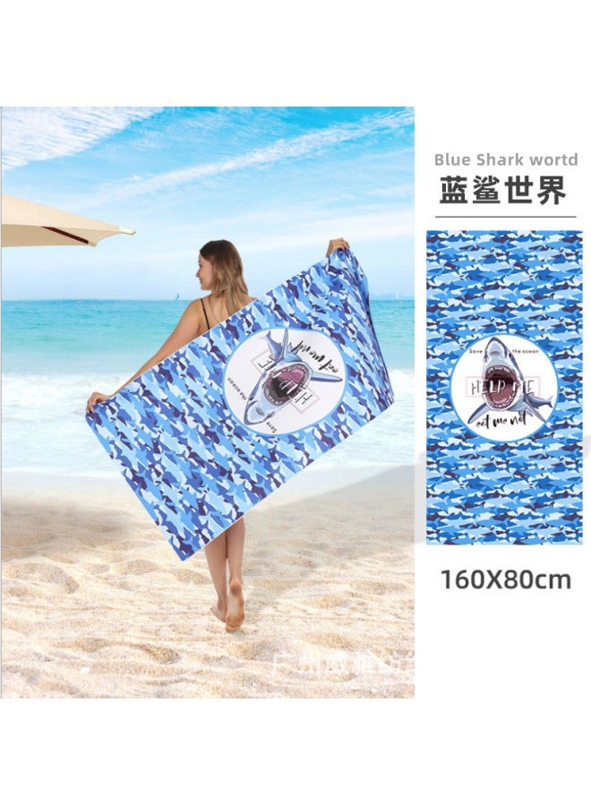 Double-sided Velvet Printed Beach Towel, Microfiber Beach Bath Towel, Adult Swimming Bathrobe, Quick-drying, Non-sand-absorbing, Water-absorbent