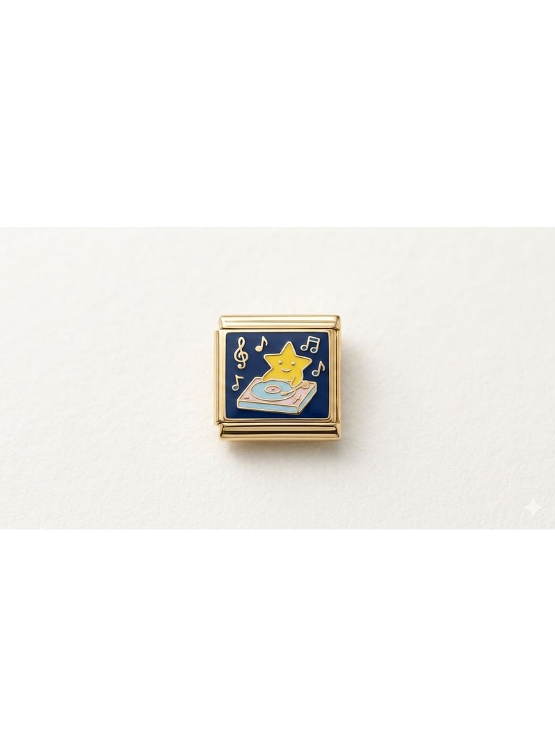 Gold Modular Charm Link with DJ Star & Musical Notes Enamel Design